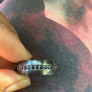 Black and Silver Ring with Stone Accents